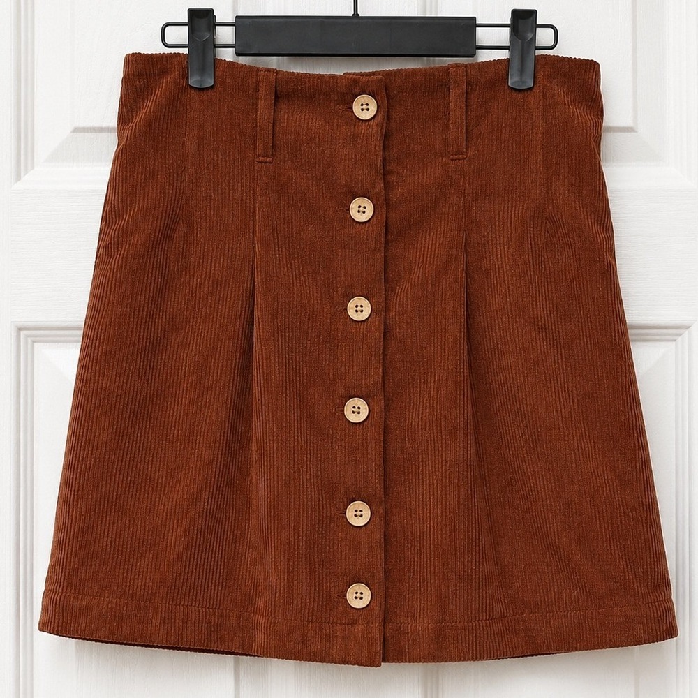 tgla Rust Brown Corduroy Button Front Mini Skirt Womens Medium High Waisted